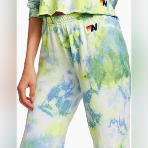 Aviator Nation Hand-dyed Tie-Dye Sweatpants Neon Yellow sz Large💚💛💙